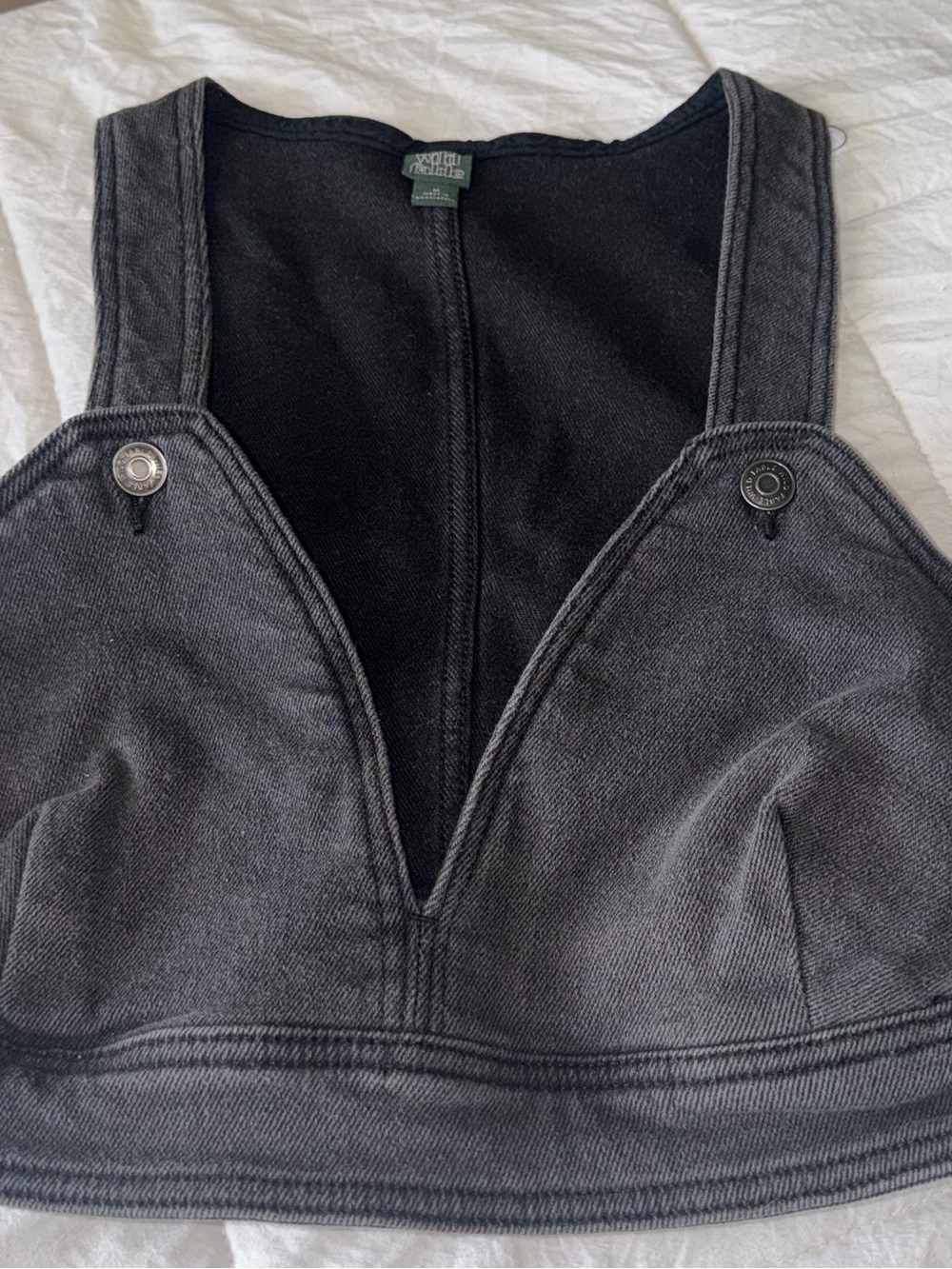 wild fable Black Denim Pinafore Crop Top with Button Straps